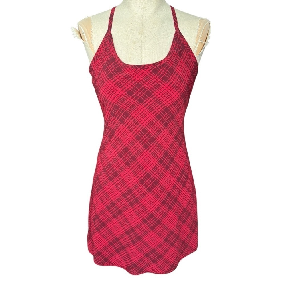 Outdoor Voices The Exercise Dress In Pomegranate Plaid Red XS - Picture 3 of 11
